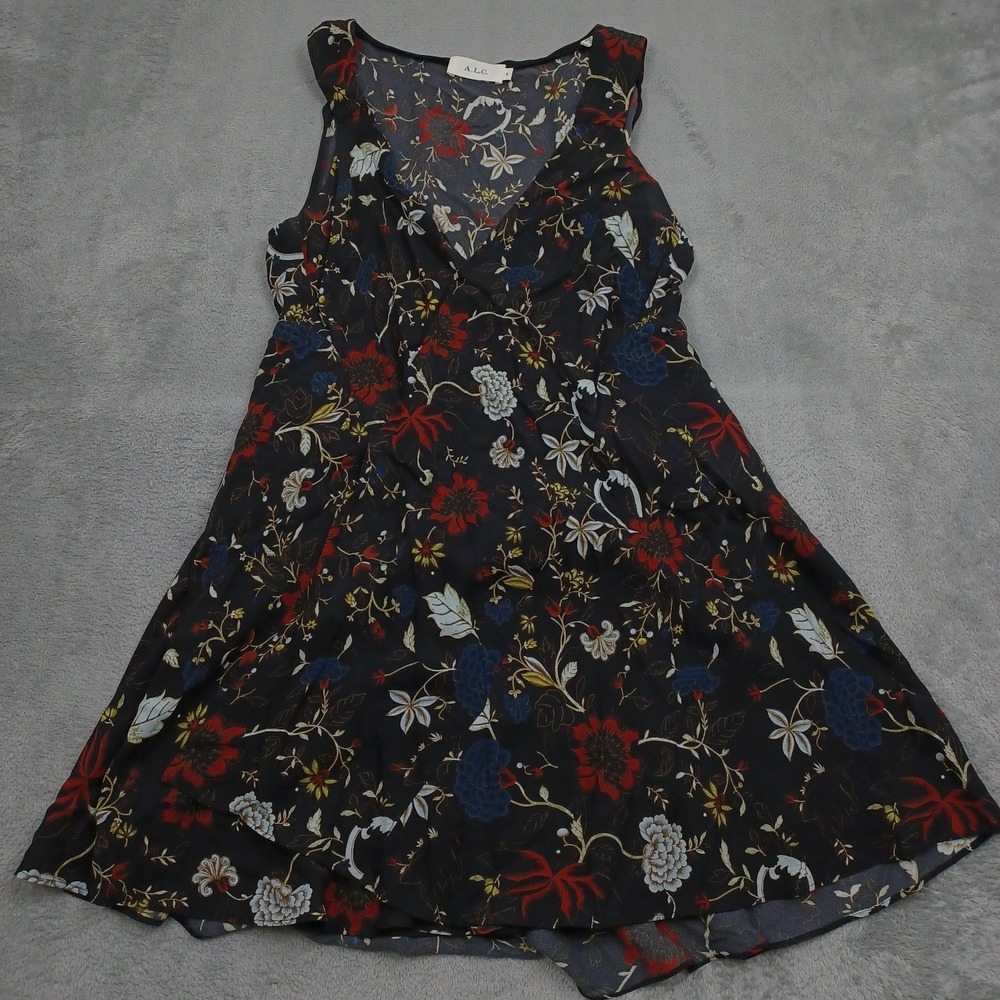 ALC Dress Womens 8 Black Floral Silk Pullover Lightweight Casual Preppy
